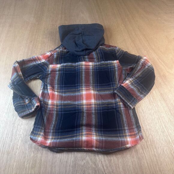 Hawk Boys Hooded Flannel Shirt Size 7 Plaid Button Front Long Sleeve Tony Hawk - Picture 2 of 5